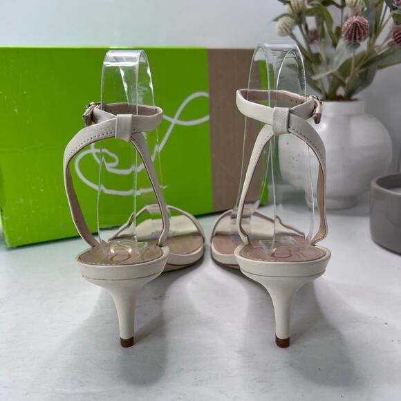 Sam Edelman Rayelle Leather Kitten Heel Sandals Cream Women 6.5M/EU37 Tried On - Picture 4 of 11
